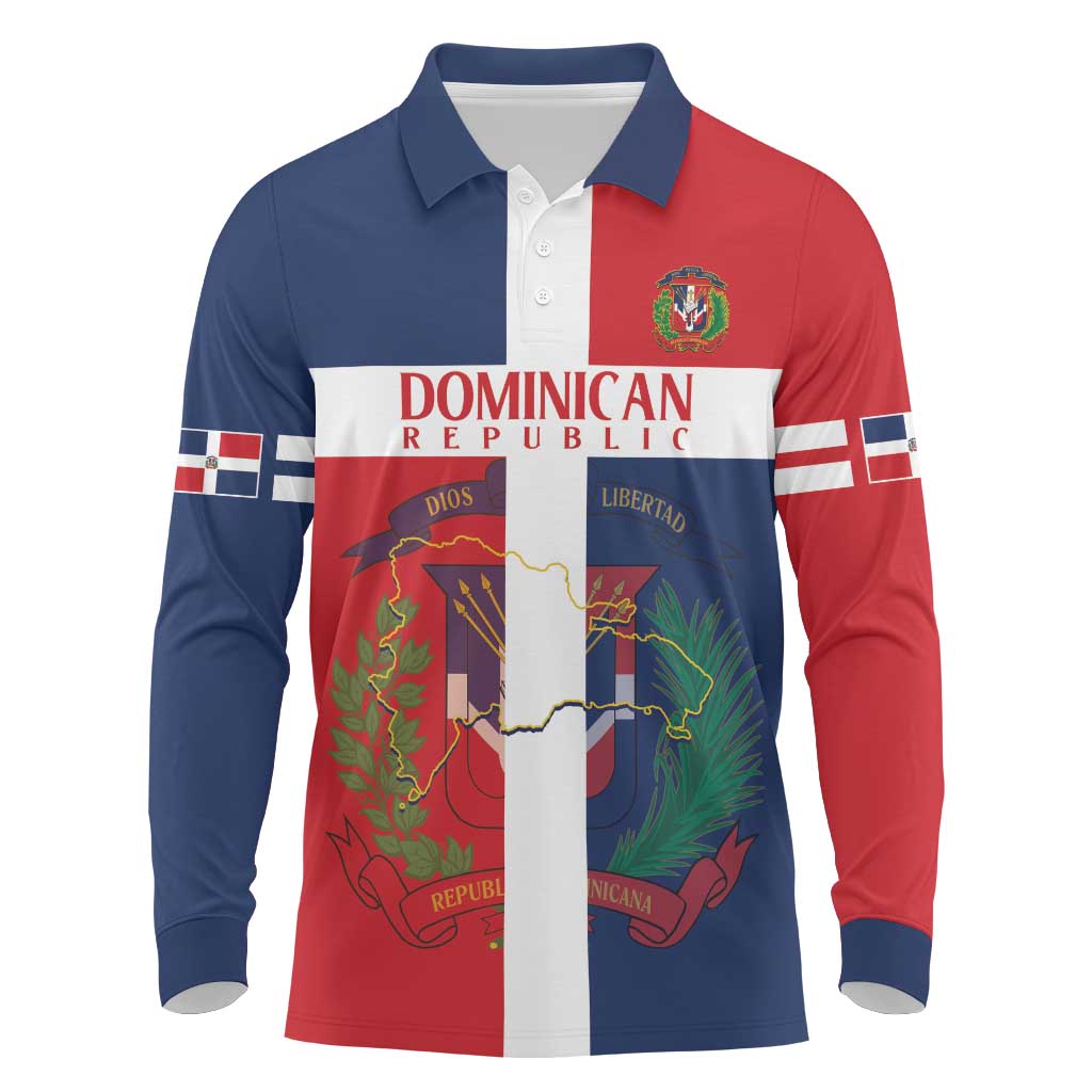 Custom Dominican Republic Football Long Sleeve Polo Shirt Go Champions Flag Style