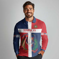 Custom Dominican Republic Football Long Sleeve Polo Shirt Go Champions Flag Style