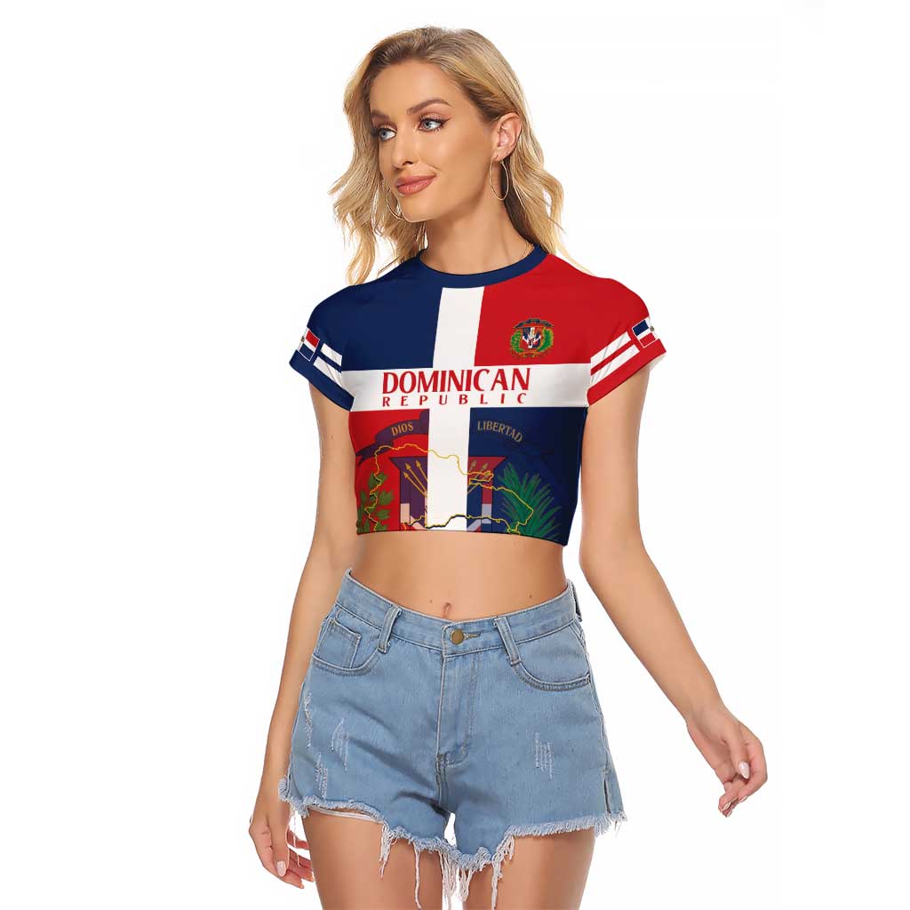 Custom Dominican Republic Football Raglan Cropped T Shirt Go Champions Flag Style