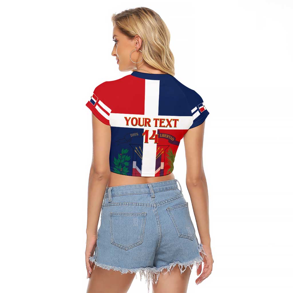 Custom Dominican Republic Football Raglan Cropped T Shirt Go Champions Flag Style