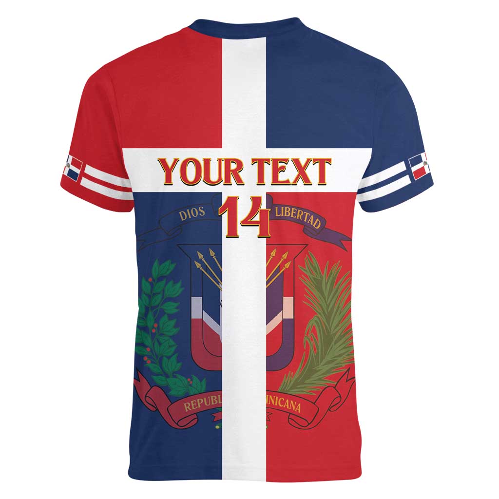 Custom Dominican Republic Football Women V-Neck T-Shirt Go Champions Flag Style - Wonder Print Shop