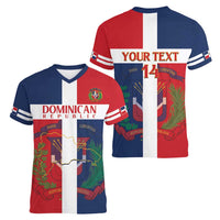 Custom Dominican Republic Football Women V-Neck T-Shirt Go Champions Flag Style - Wonder Print Shop