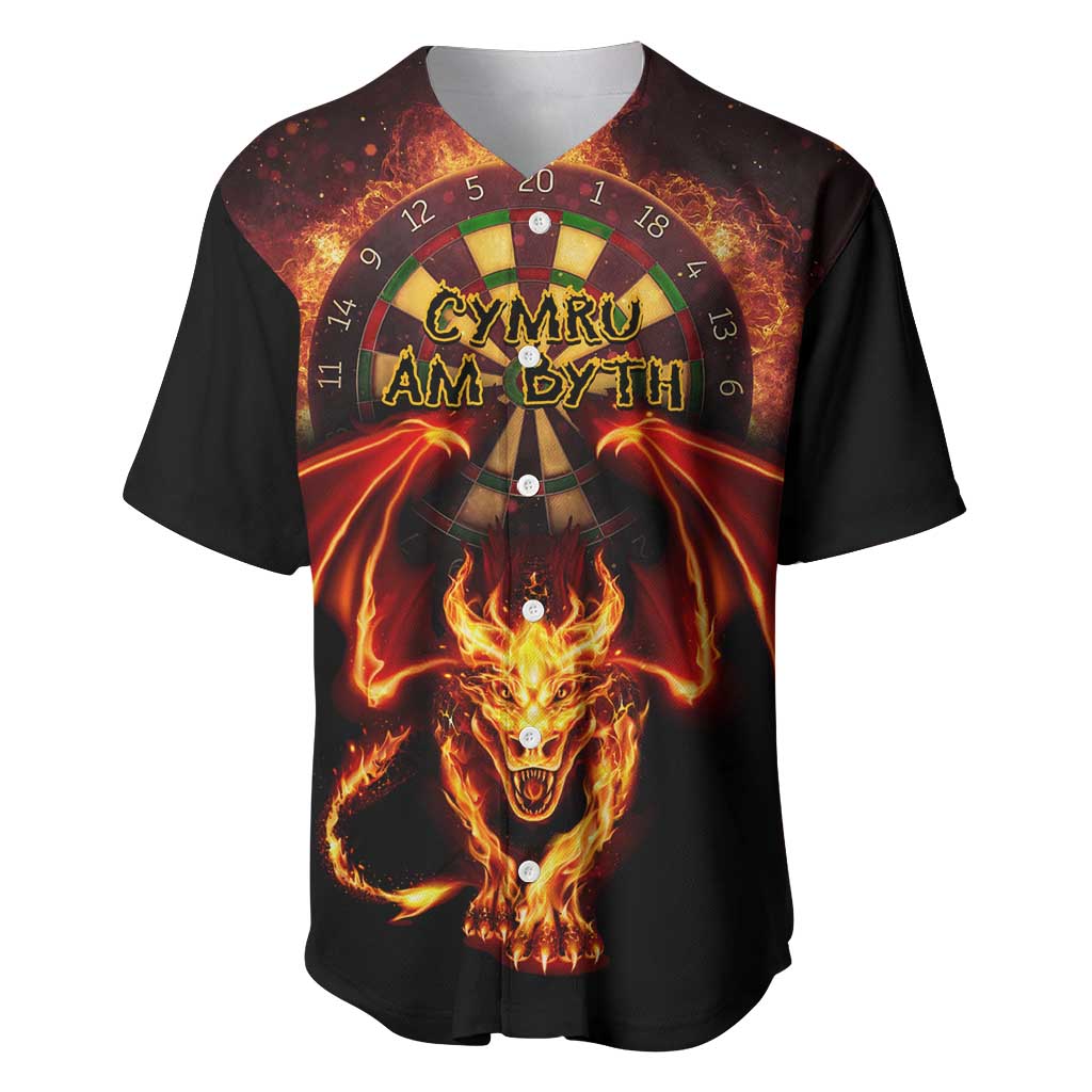 Cymru Am Byth Wales Darts Baseball Jersey Go Welsh Flame Style