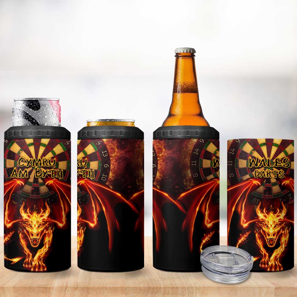 Cymru Am Byth Wales Darts 4 in 1 Can Cooler Tumbler Go Welsh Flame Style