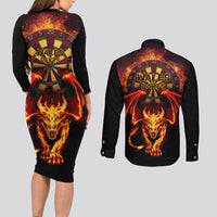Cymru Am Byth Wales Darts Couples Matching Long Sleeve Bodycon Dress and Long Sleeve Button Shirt Go Welsh Flame Style