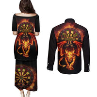 Cymru Am Byth Wales Darts Couples Matching Puletasi and Long Sleeve Button Shirt Go Welsh Flame Style