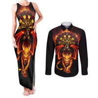 Cymru Am Byth Wales Darts Couples Matching Tank Maxi Dress and Long Sleeve Button Shirt Go Welsh Flame Style