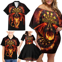 Cymru Am Byth Wales Darts Family Matching Off Shoulder Short Dress and Hawaiian Shirt Go Welsh Flame Style