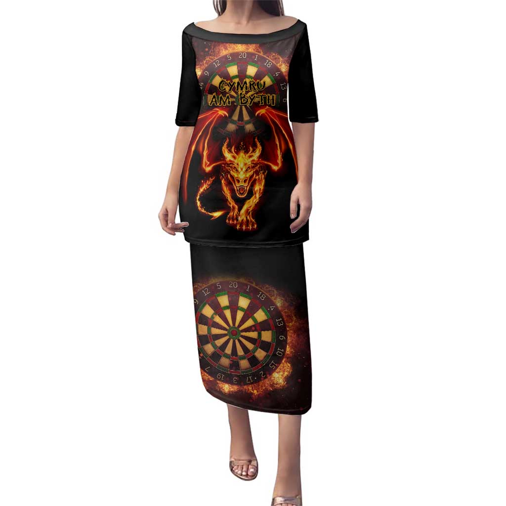 Cymru Am Byth Wales Darts Family Matching Puletasi and Hawaiian Shirt Go Welsh Flame Style