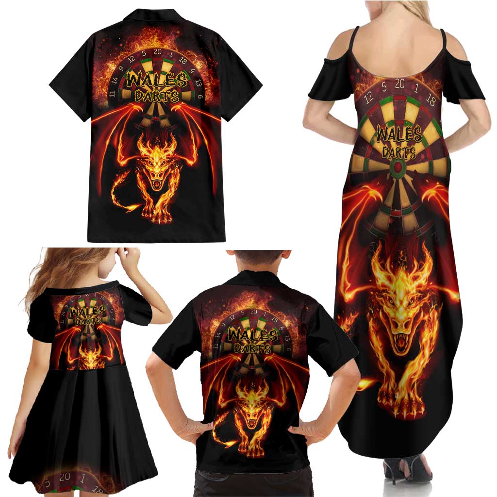 Cymru Am Byth Wales Darts Family Matching Summer Maxi Dress and Hawaiian Shirt Go Welsh Flame Style