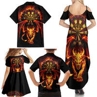 Cymru Am Byth Wales Darts Family Matching Summer Maxi Dress and Hawaiian Shirt Go Welsh Flame Style