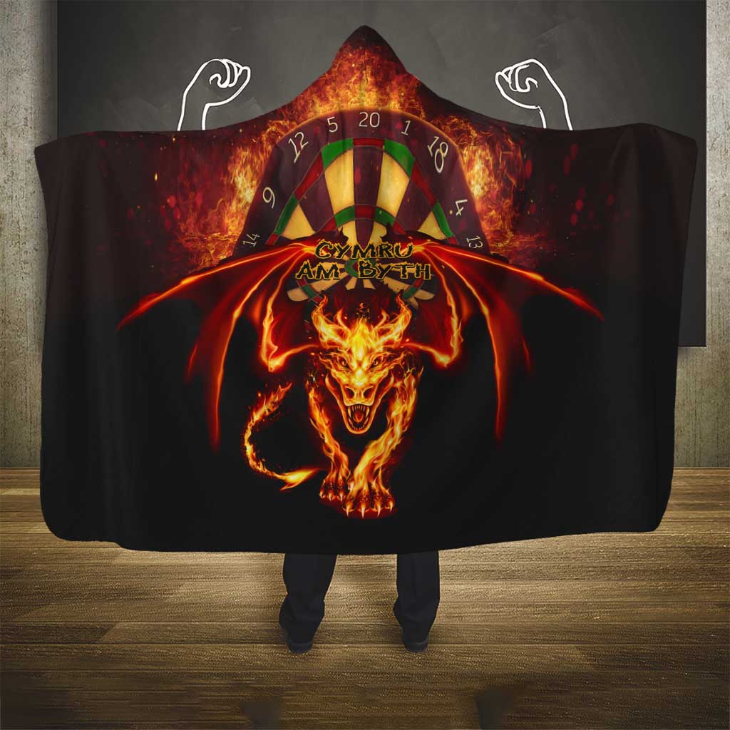 Cymru Am Byth Wales Darts Hooded Blanket Go Welsh Flame Style