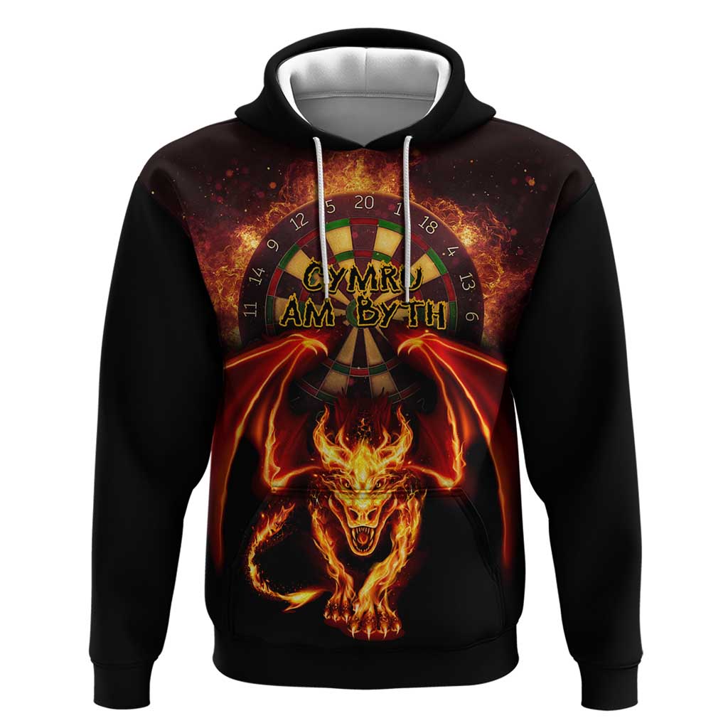 Cymru Am Byth Wales Darts Hoodie Go Welsh Flame Style