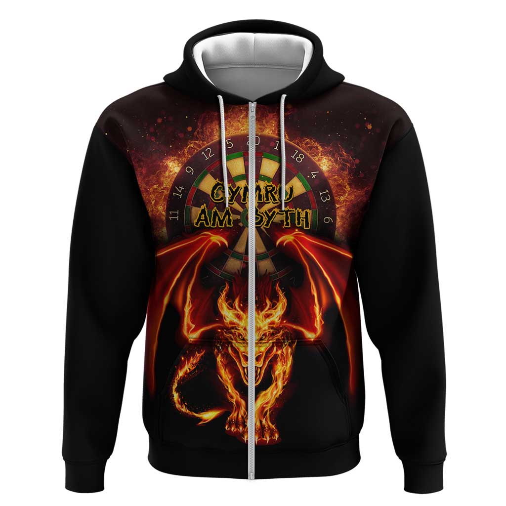 Cymru Am Byth Wales Darts Hoodie Go Welsh Flame Style