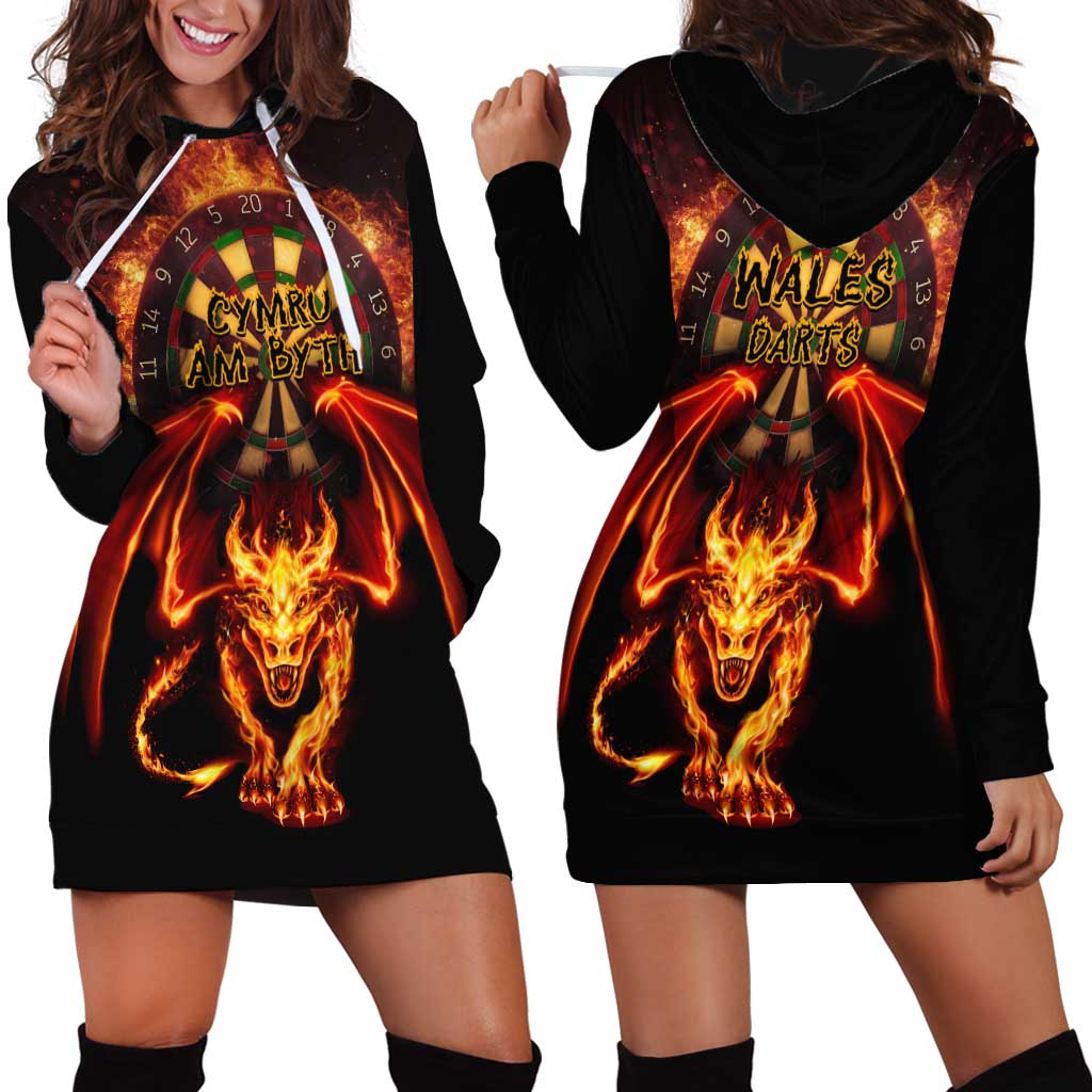 Cymru Am Byth Wales Darts Hoodie Dress Go Welsh Flame Style