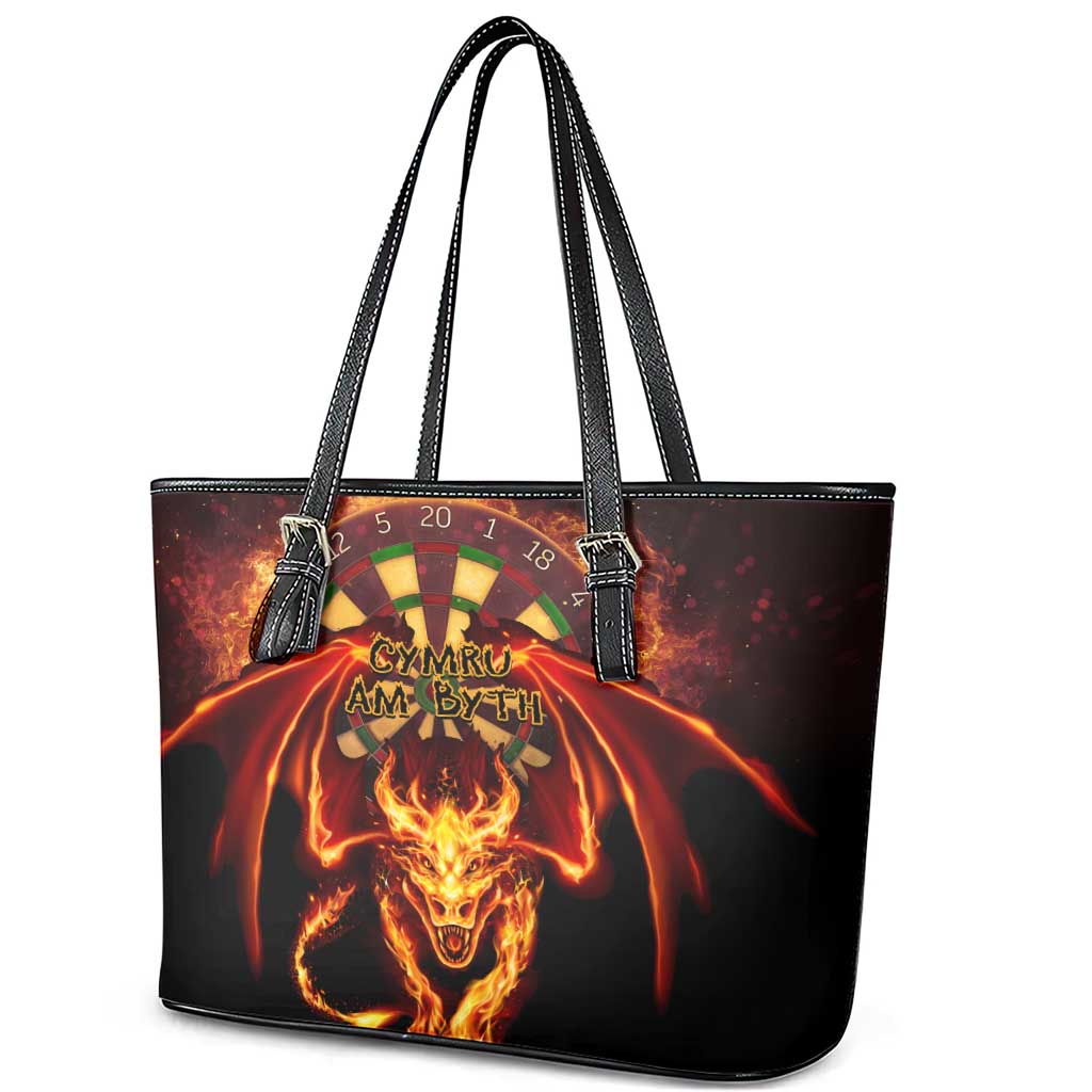 Cymru Am Byth Wales Darts Leather Tote Bag Go Welsh Flame Style