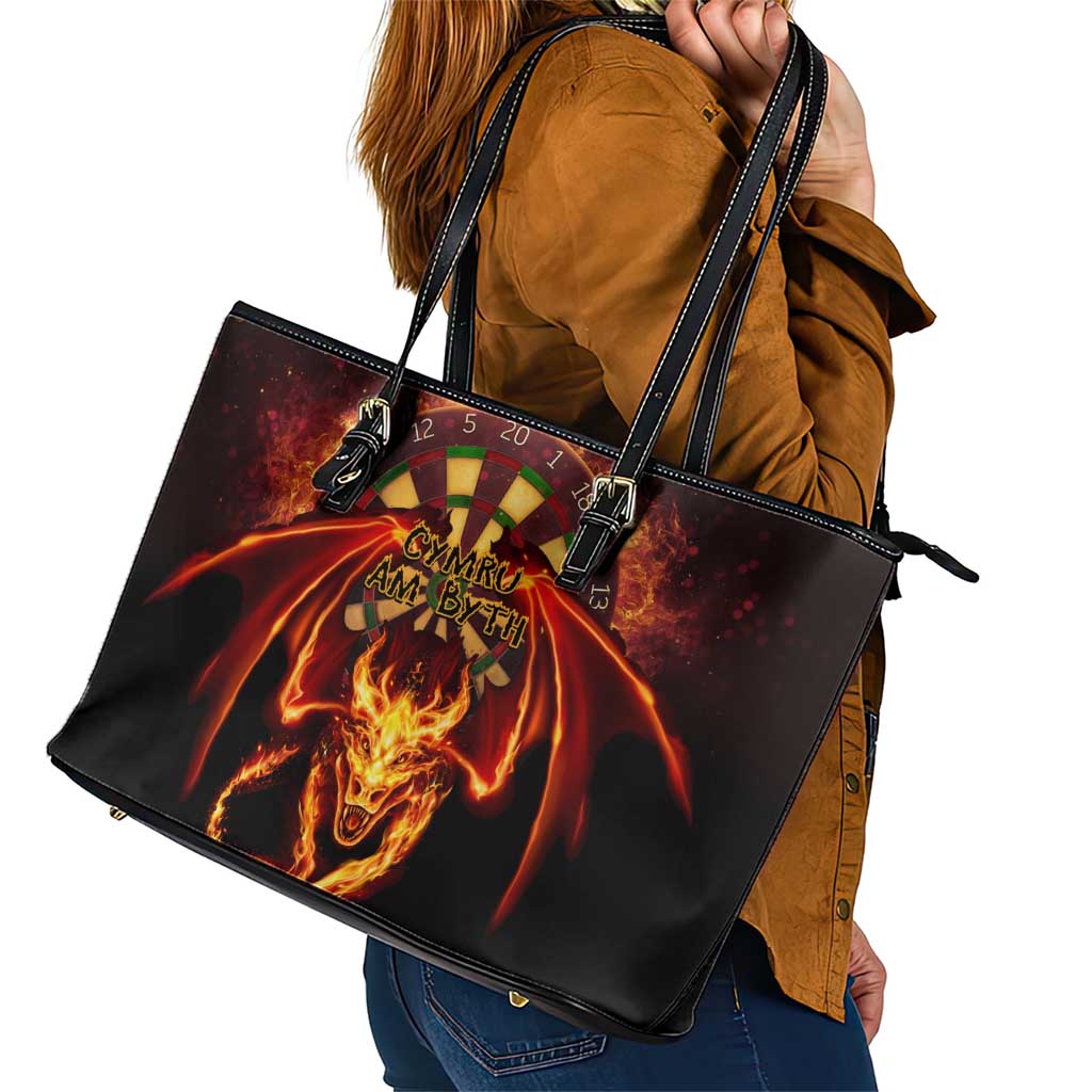 Cymru Am Byth Wales Darts Leather Tote Bag Go Welsh Flame Style