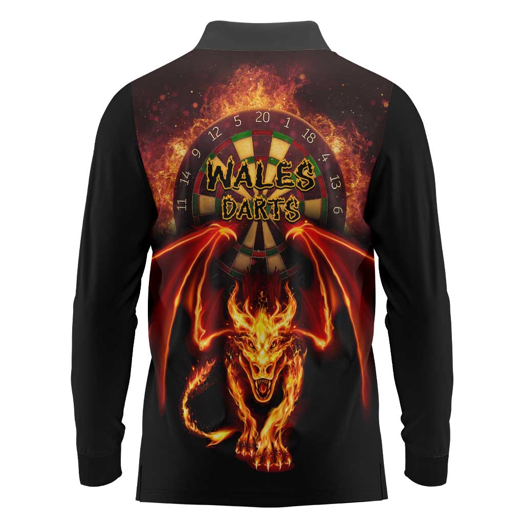 Cymru Am Byth Wales Darts Long Sleeve Polo Shirt Go Welsh Flame Style