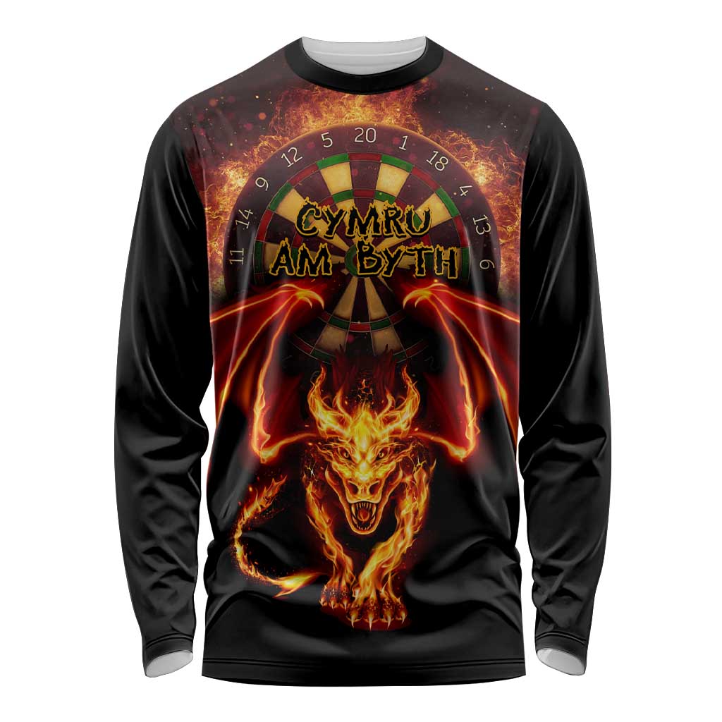 Cymru Am Byth Wales Darts Long Sleeve Shirt Go Welsh Flame Style