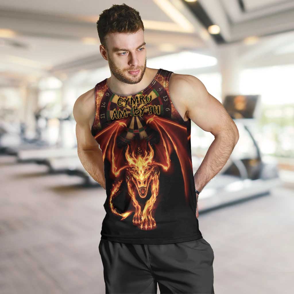 Cymru Am Byth Wales Darts Men Tank Top Go Welsh Flame Style