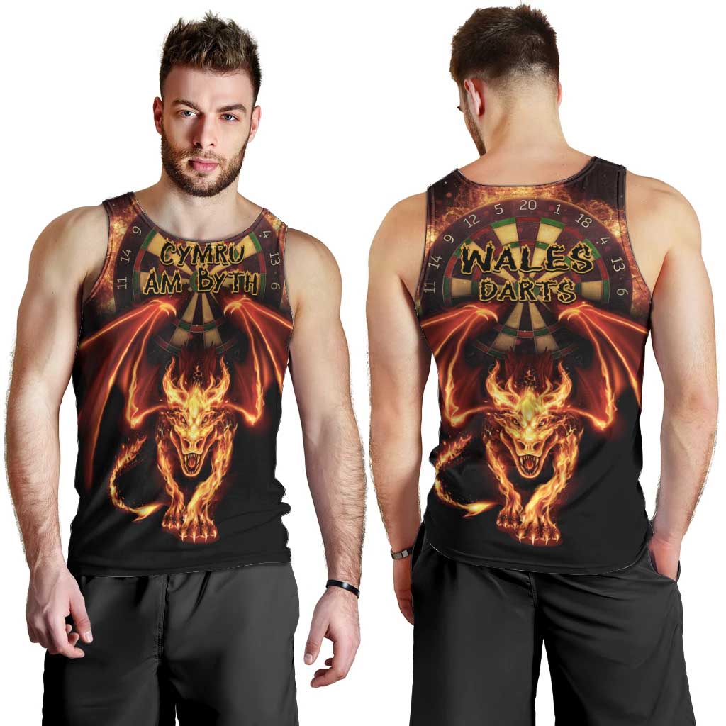Cymru Am Byth Wales Darts Men Tank Top Go Welsh Flame Style
