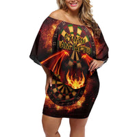 Cymru Am Byth Wales Darts Off Shoulder Short Dress Go Welsh Flame Style