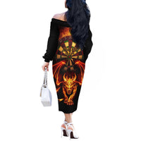 Cymru Am Byth Wales Darts Off The Shoulder Long Sleeve Dress Go Welsh Flame Style