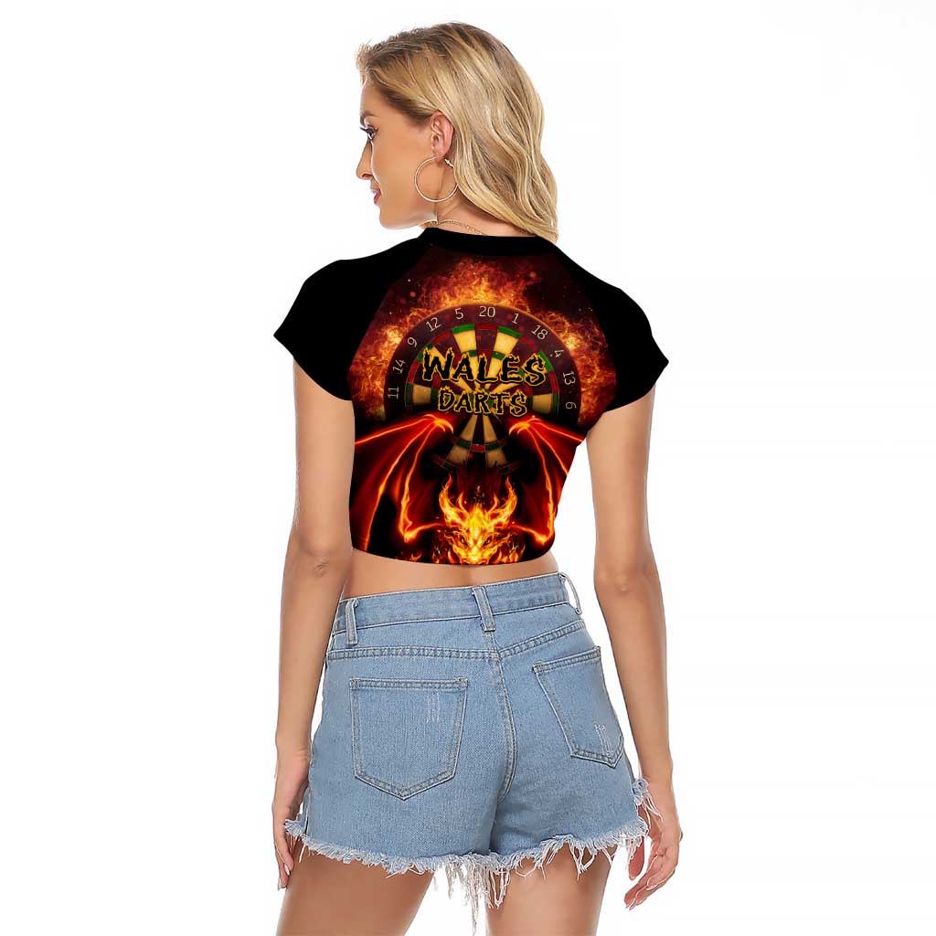 Cymru Am Byth Wales Darts Raglan Cropped T Shirt Go Welsh Flame Style