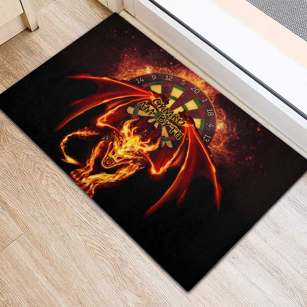 Cymru Am Byth Wales Darts Rubber Doormat Go Welsh Flame Style