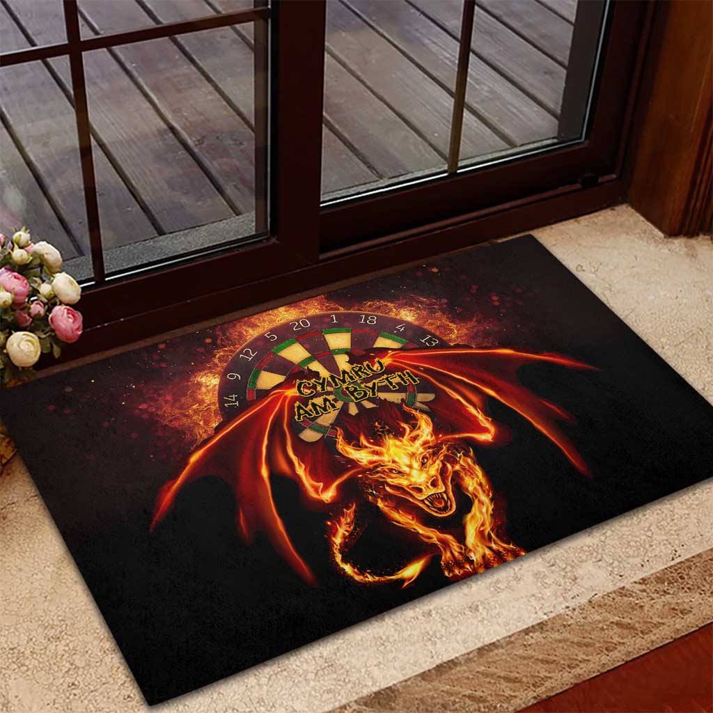 Cymru Am Byth Wales Darts Rubber Doormat Go Welsh Flame Style