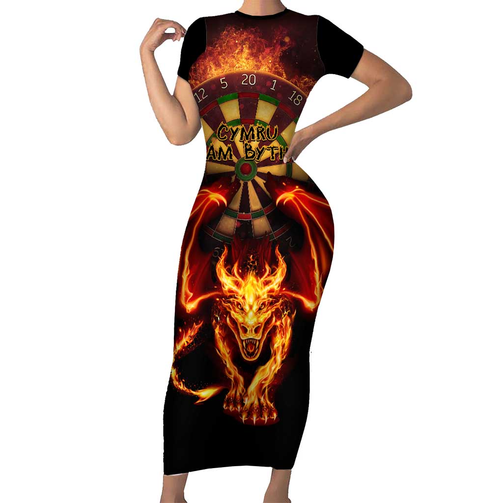 Cymru Am Byth Wales Darts Short Sleeve Bodycon Dress Go Welsh Flame Style