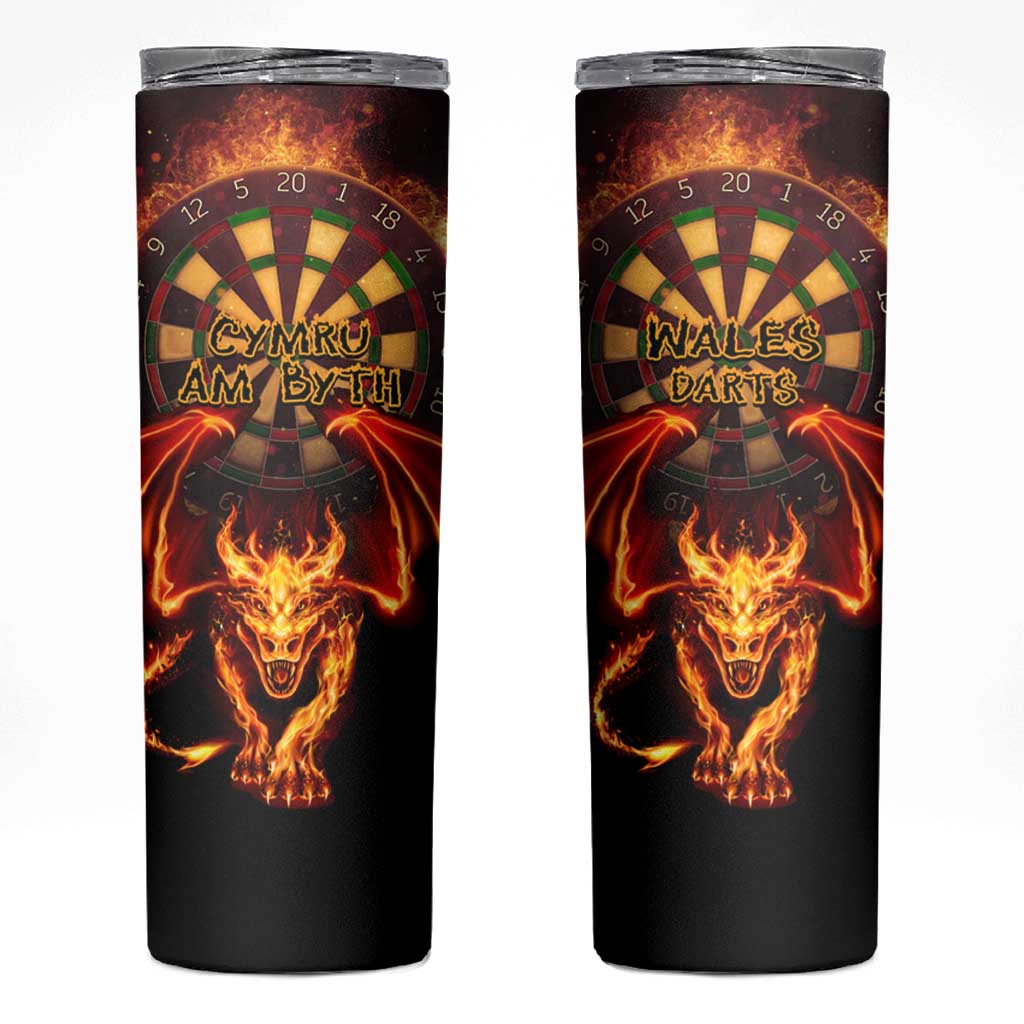 Cymru Am Byth Wales Darts Skinny Tumbler Go Welsh Flame Style