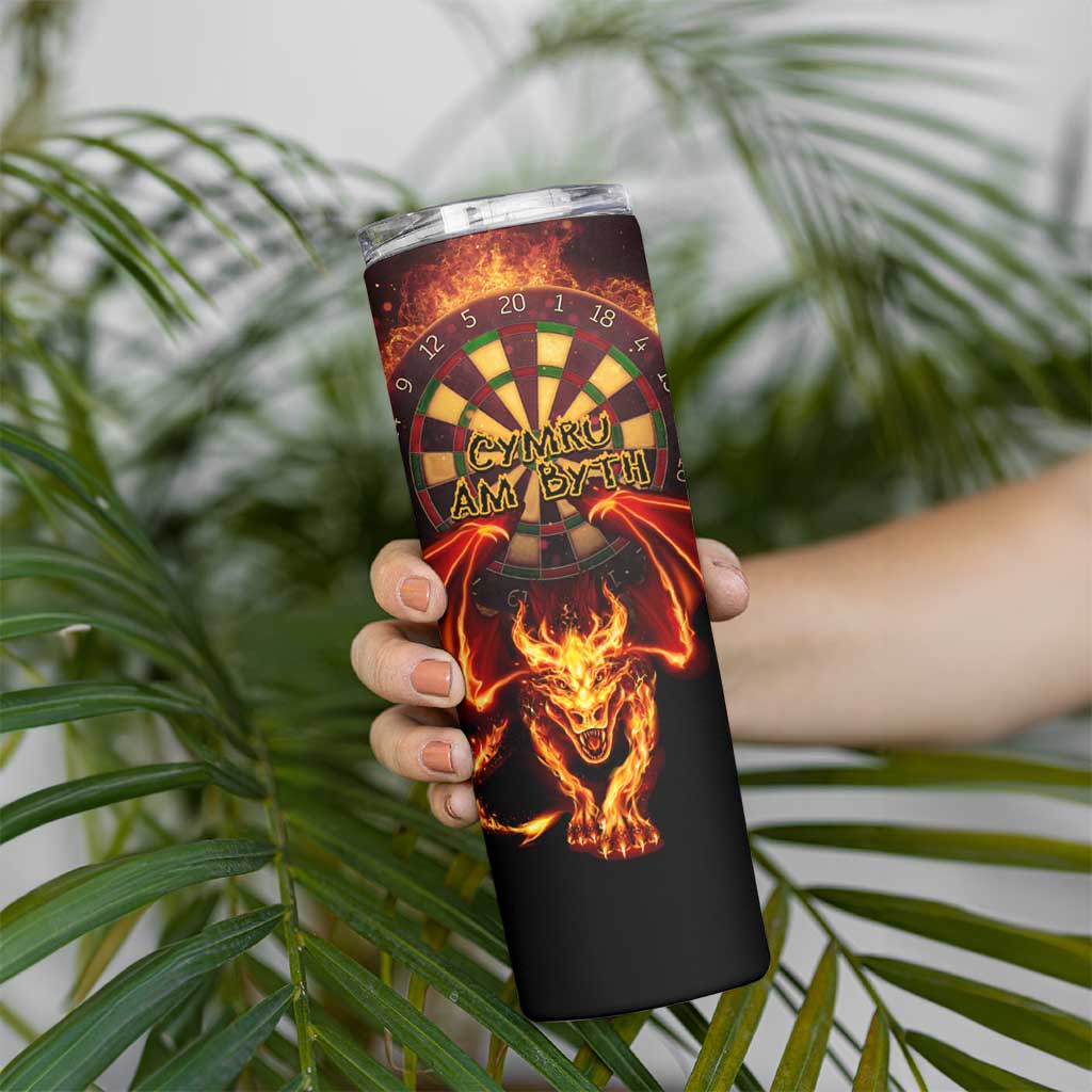 Cymru Am Byth Wales Darts Skinny Tumbler Go Welsh Flame Style