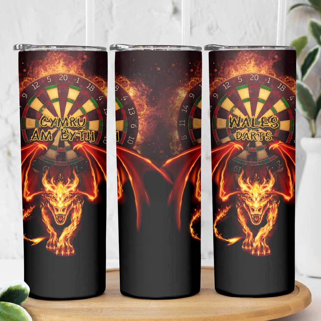Cymru Am Byth Wales Darts Skinny Tumbler Go Welsh Flame Style