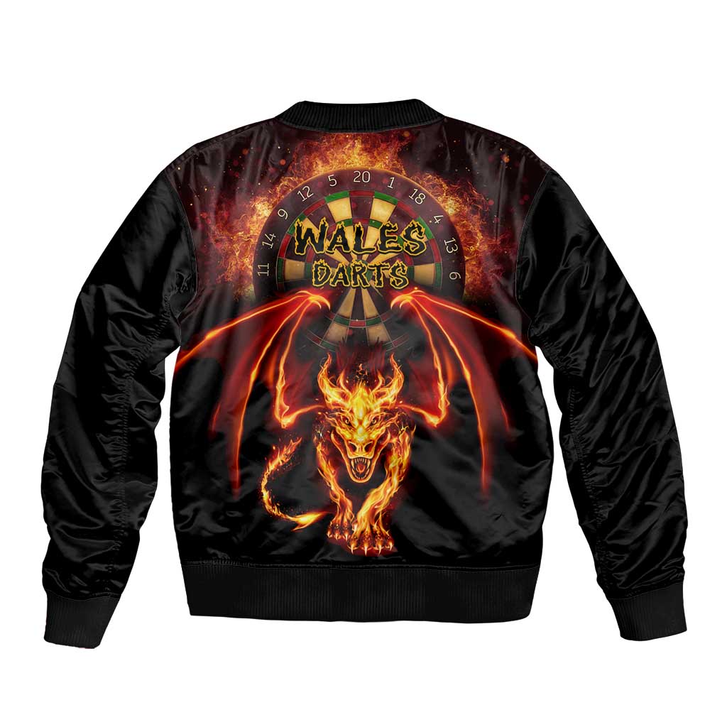 Cymru Am Byth Wales Darts Sleeve Zip Bomber Jacket Go Welsh Flame Style