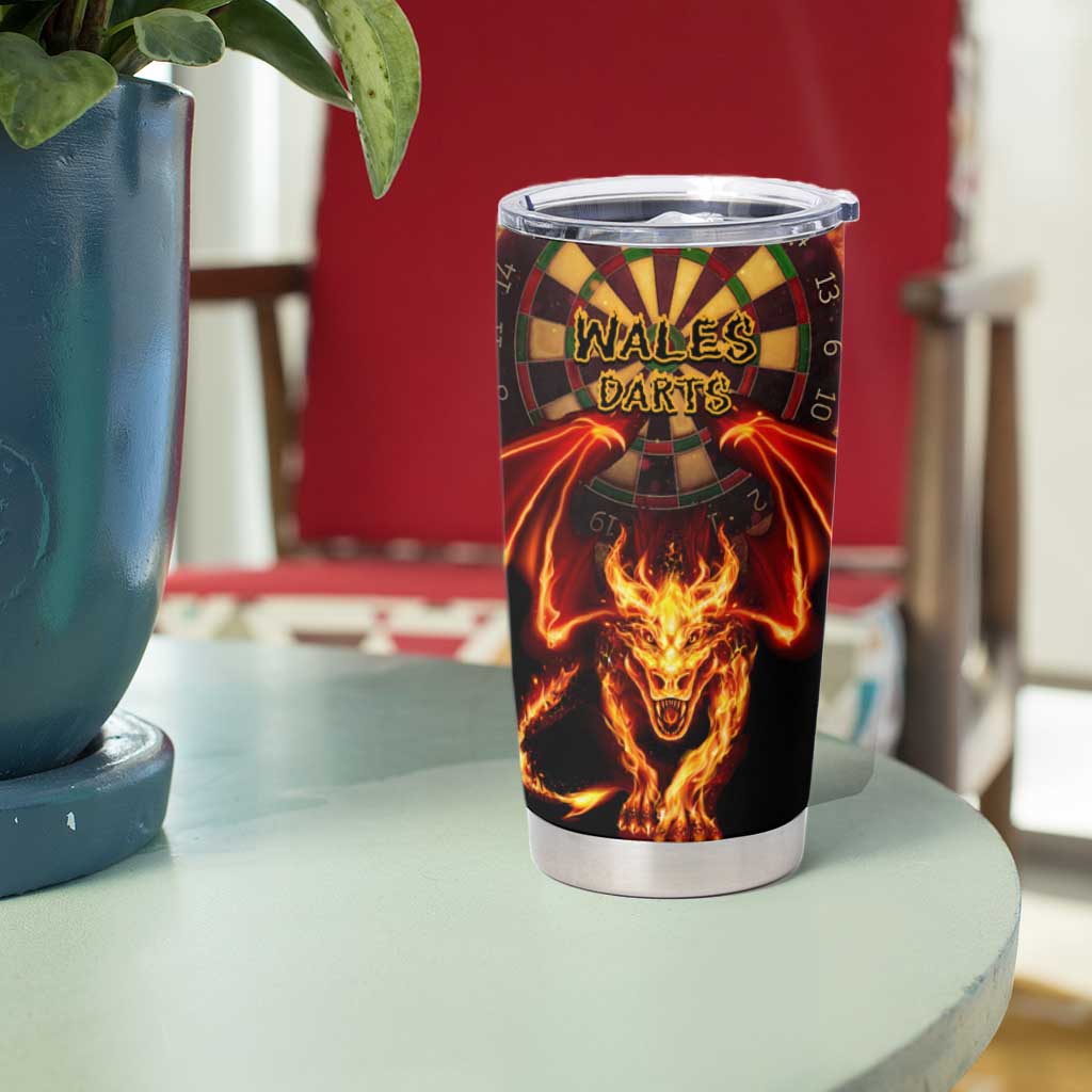 Cymru Am Byth Wales Darts Tumbler Cup Go Welsh Flame Style