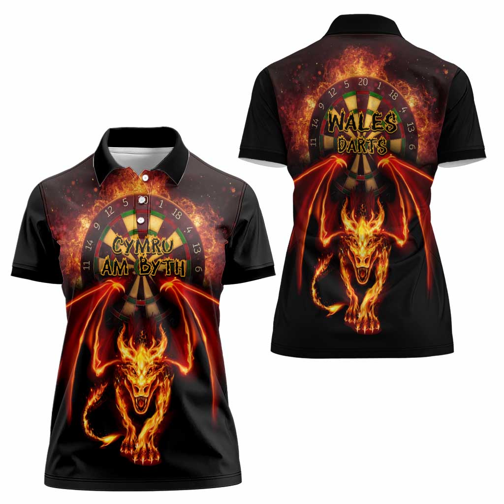 Cymru Am Byth Wales Darts Women Polo Shirt Go Welsh Flame Style - Wonder Print Shop