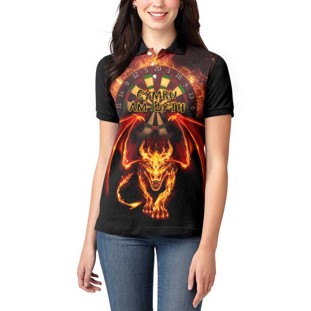 Cymru Am Byth Wales Darts Women Polo Shirt Go Welsh Flame Style - Wonder Print Shop