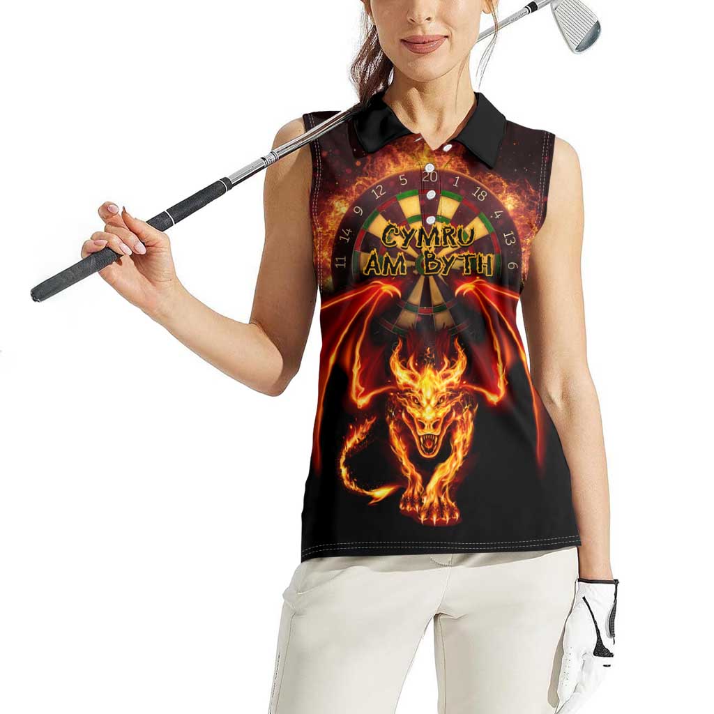 Cymru Am Byth Wales Darts Women Sleeveless Polo Shirt Go Welsh Flame Style - Wonder Print Shop