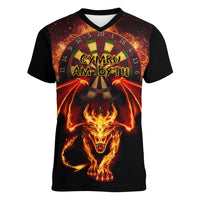 Cymru Am Byth Wales Darts Women V-Neck T-Shirt Go Welsh Flame Style - Wonder Print Shop