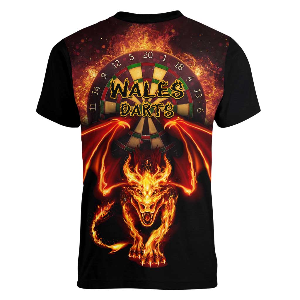 Cymru Am Byth Wales Darts Women V-Neck T-Shirt Go Welsh Flame Style - Wonder Print Shop