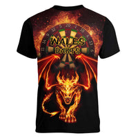 Cymru Am Byth Wales Darts Women V-Neck T-Shirt Go Welsh Flame Style - Wonder Print Shop