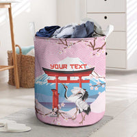 Japanese Torii Gate Cranes Personalised Laundry Basket Fuji Mount Sakura Seigaiha Pattern
