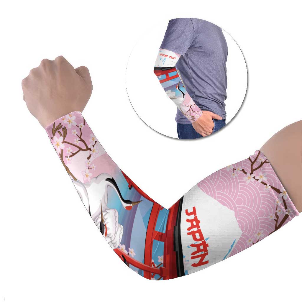 Japanese Torii Gate Cranes Personalised Arm Sleeves Fuji Mount Sakura Seigaiha Pattern