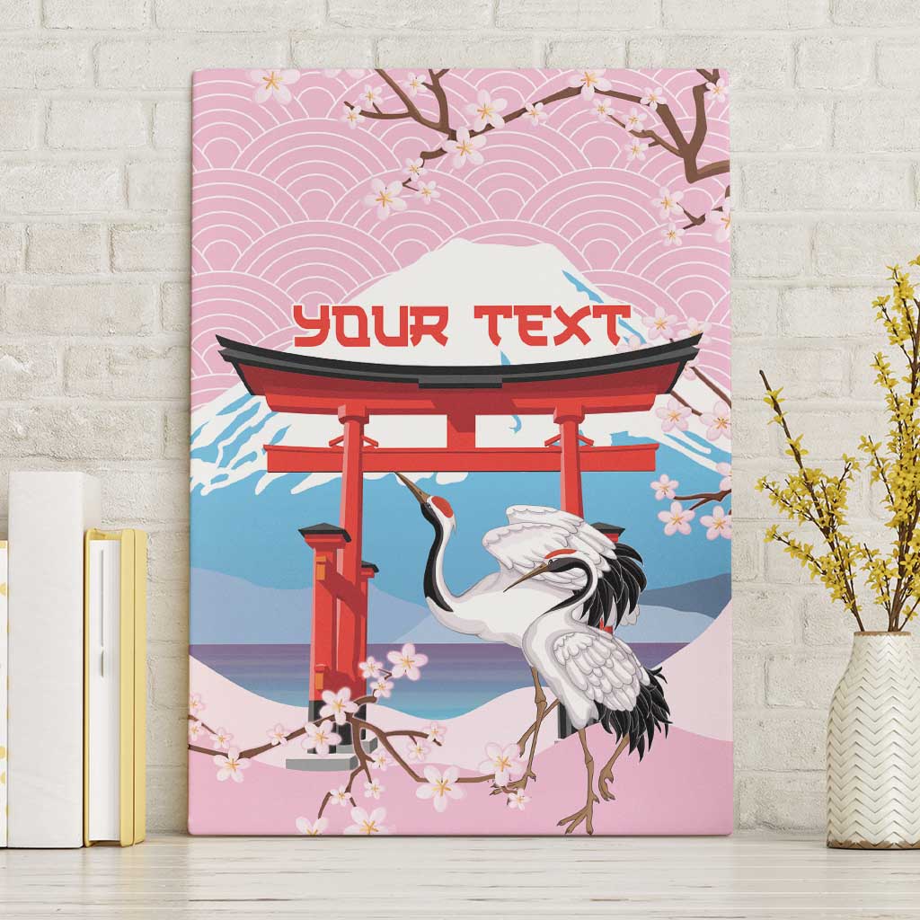 Japanese Torii Gate Cranes Personalised Canvas Wall Art Fuji Mount Sakura Seigaiha Pattern