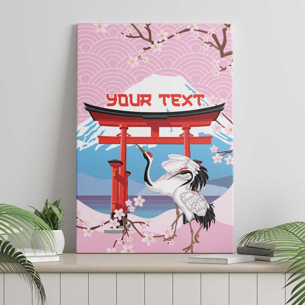 Japanese Torii Gate Cranes Personalised Canvas Wall Art Fuji Mount Sakura Seigaiha Pattern