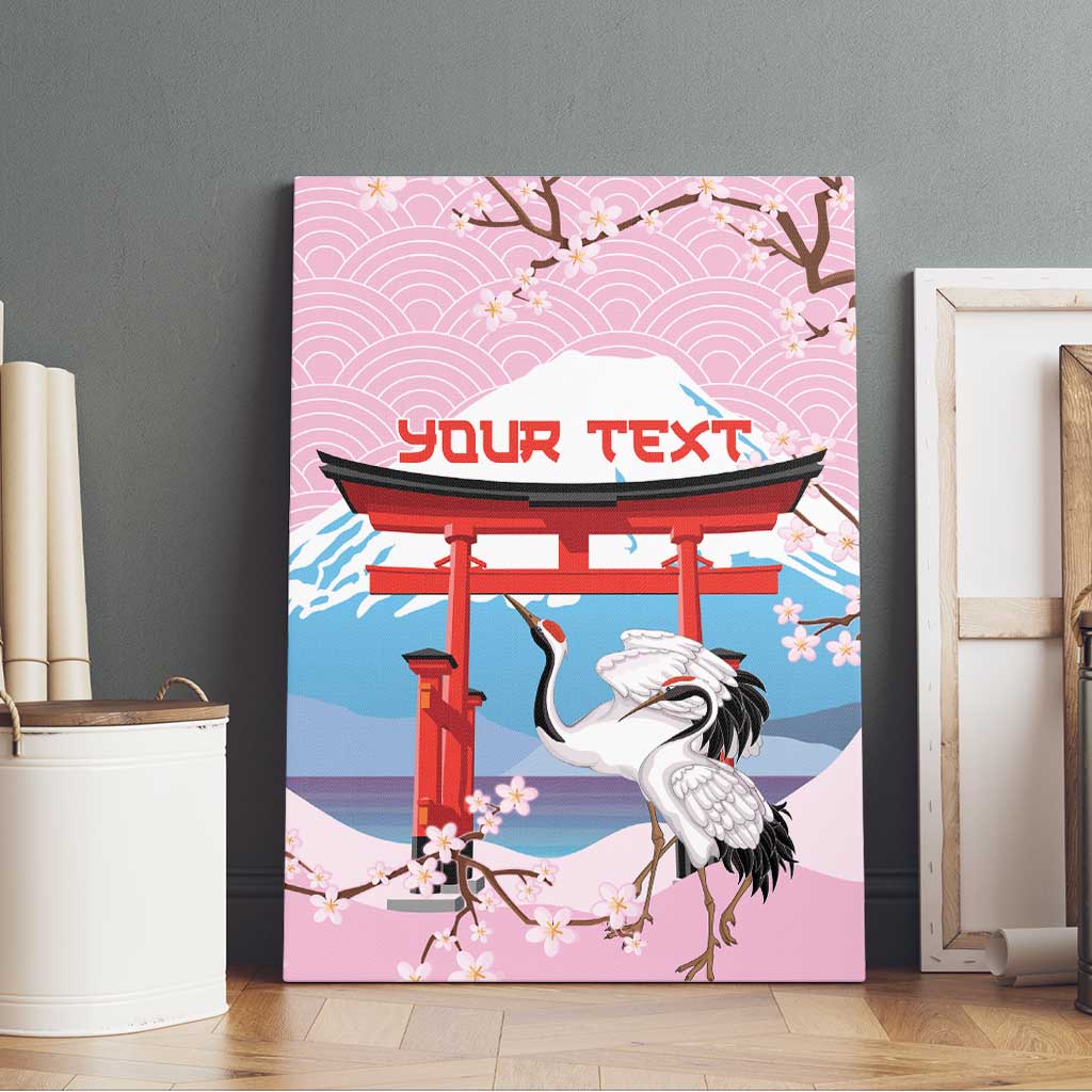 Japanese Torii Gate Cranes Personalised Canvas Wall Art Fuji Mount Sakura Seigaiha Pattern