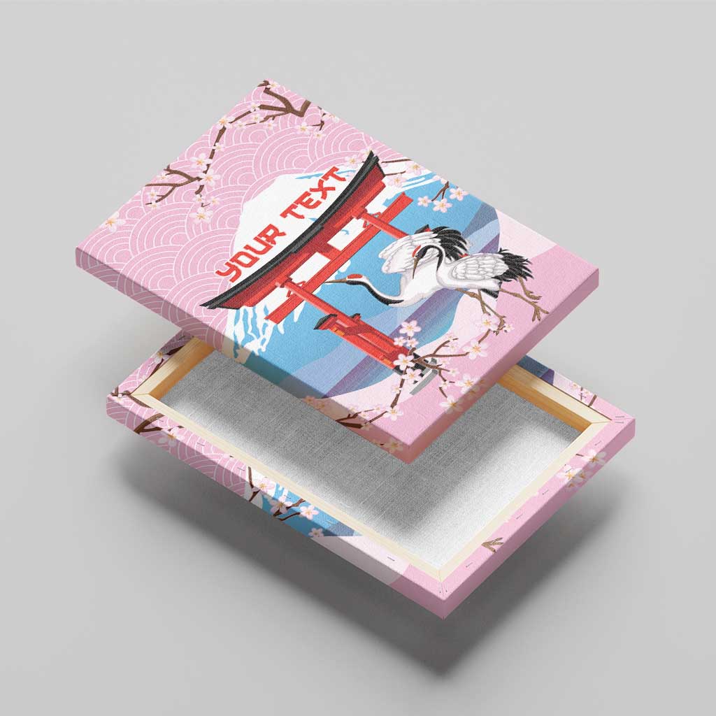 Japanese Torii Gate Cranes Personalised Canvas Wall Art Fuji Mount Sakura Seigaiha Pattern