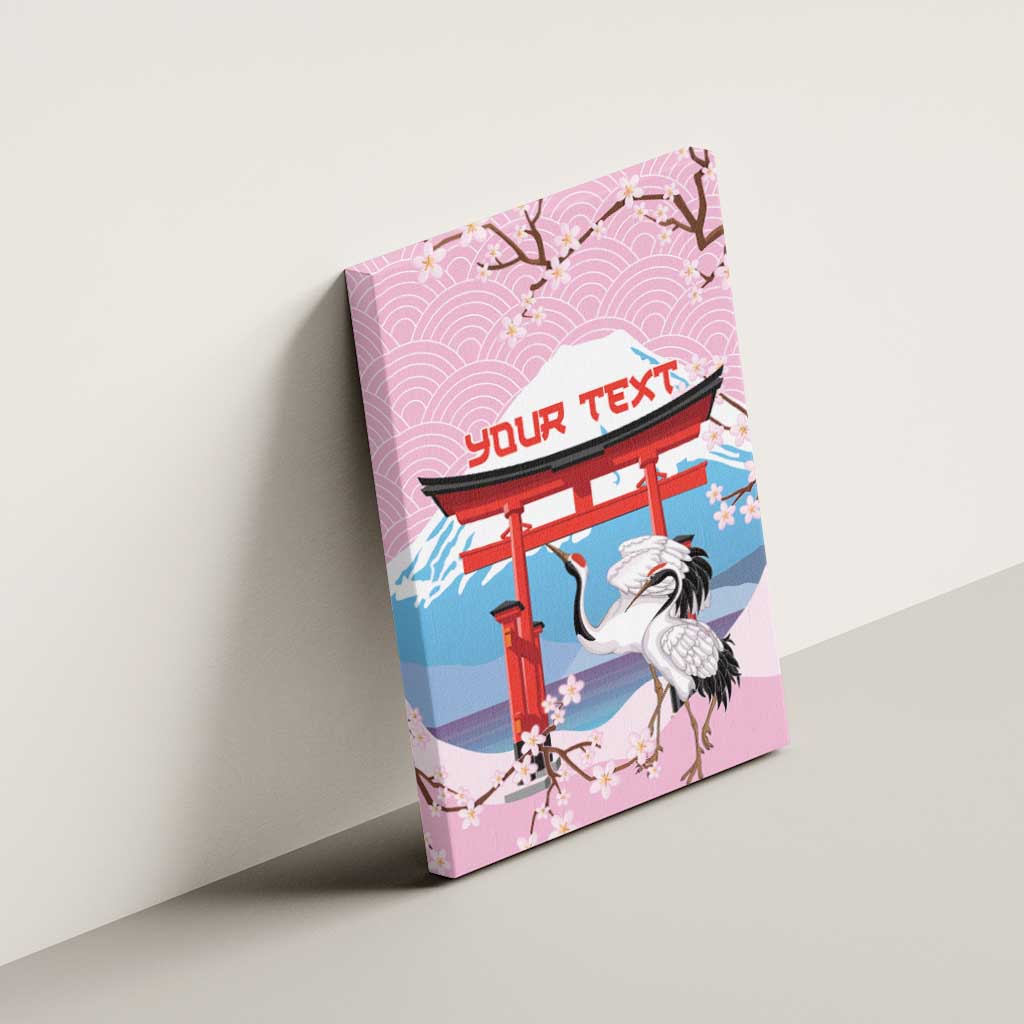 Japanese Torii Gate Cranes Personalised Canvas Wall Art Fuji Mount Sakura Seigaiha Pattern