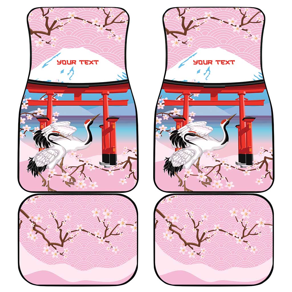 Japanese Torii Gate Cranes Personalised Car Mats Fuji Mount Sakura Seigaiha Pattern
